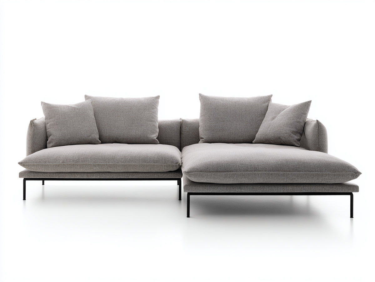 Divano angolare - tessuto-metallo - 238 x 163 x 82 cm - grigio - stile minimalista