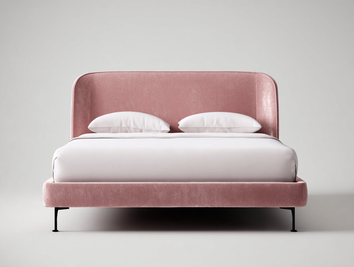 Letto matrimoniale - velluto-metallo - 210 x 180 x 110 cm - rosa cipria - stile moderno