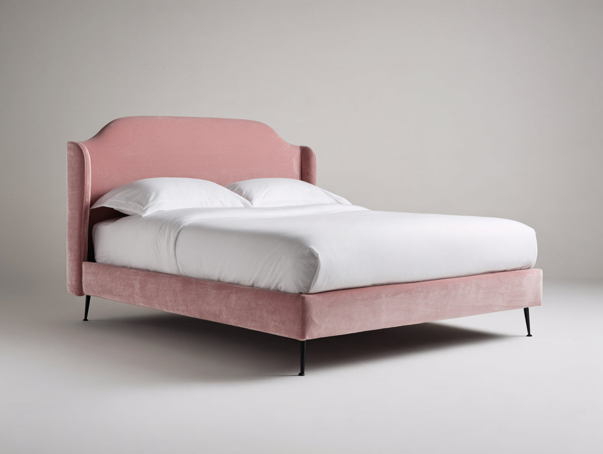 Letto matrimoniale - velluto-metallo - 210 x 180 x 115 cm - rosa cipria - stile contemporaneo