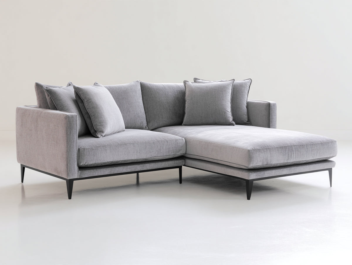 Divano angolare - tessuto-metallo - 232 x 160 x 86 cm - grigio chiaro - stile moderno