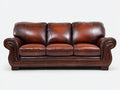 Divani a 3 posti - Pelle-Legno - 216 x 96 x 99 cm - Marrone castagna - Stile classico elegante