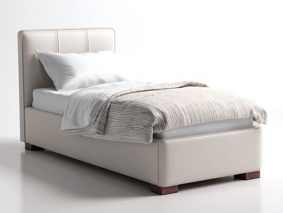Letto singolo-Pelle sintetica-205x100x100 cm-Beige-Stile moderno