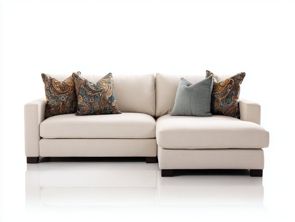 Divano angolare - tessuto-legno - 230 x 160 x 85 cm - beige chiaro - stile contemporaneo