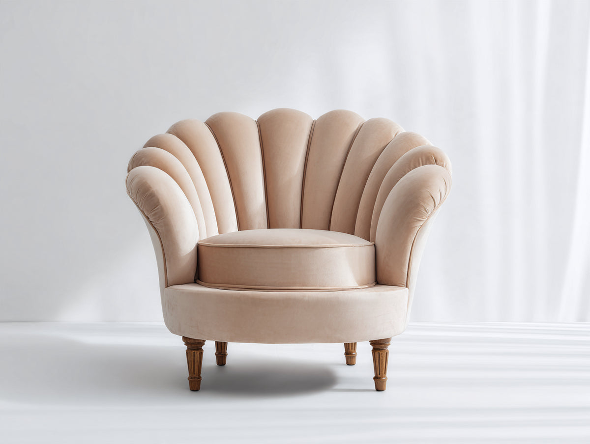 Poltrona - Velluto - 92x88x82 cm - Beige - Stile classico