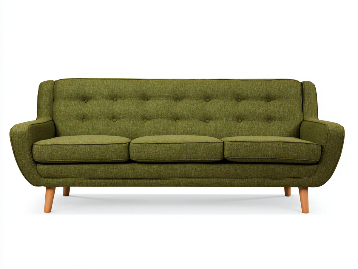 Divano a 3 posti - Tessuto - Legno - 218x86x82 cm - Verde oliva - Stile rétro moderno