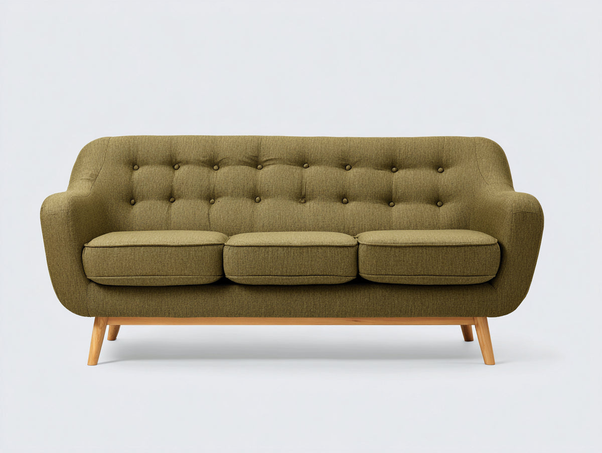 Divani a 3 posti - Tessuto-Legno - 206 x 88 x 85 cm - Verde oliva - Stile moderno di metà secolo