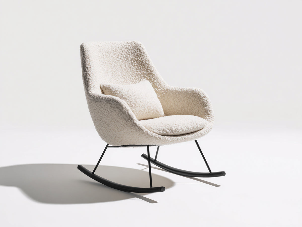 Sedia a dondolo - Tessuto bouclé-Metallo - 75x89x96 cm - Avorio-Nero - Contemporaneo