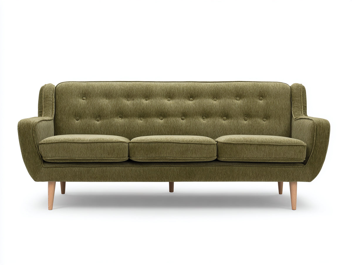 Divani a 3 posti - Tessuto-Legno - 211 x 89 x 88 cm - Verde oliva - Stile rétro di metà secolo