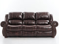 Divani a 3 posti - Pelle-Legno - 218 x 97 x 101 cm - Marrone scuro - Stile classico imbottito