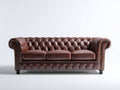 Divani a 3 posti - Pelle-Legno - 219 x 92 x 80 cm - Marrone scuro - Stile Chesterfield